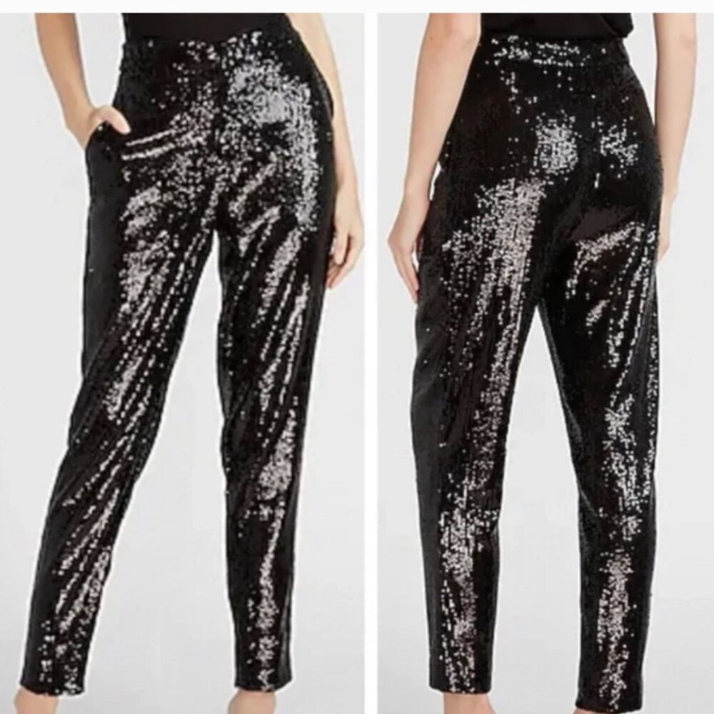 nwt express fully lined all sequin high waisted ankle dress pants xs s xl